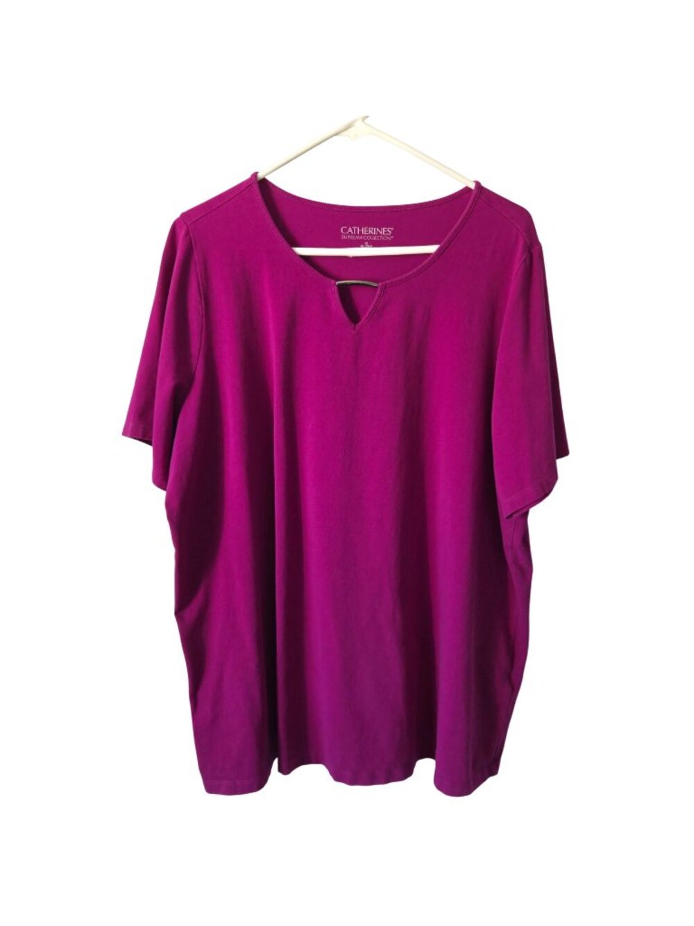 Catherines Suprema Plus Size 1X 18W 20W Magenta Keyhole Top Short Sleeve Shirt